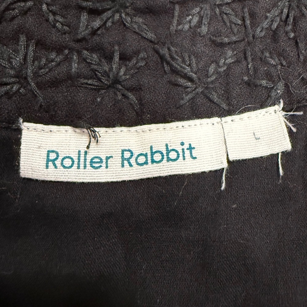 Roller Rabbit Black Embroidered Cotton Shift Dress Womens Large Boho lined - Picture 6 of 9